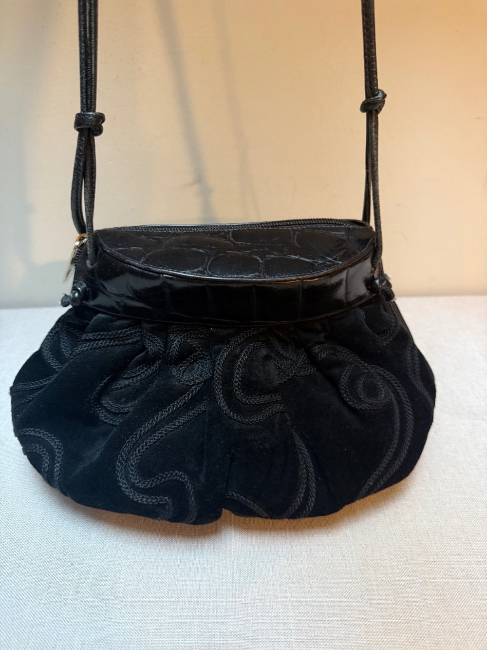 Vintage Black Suede and Leather Bag Purse Braccialini Italian Luxury 1980s/90s